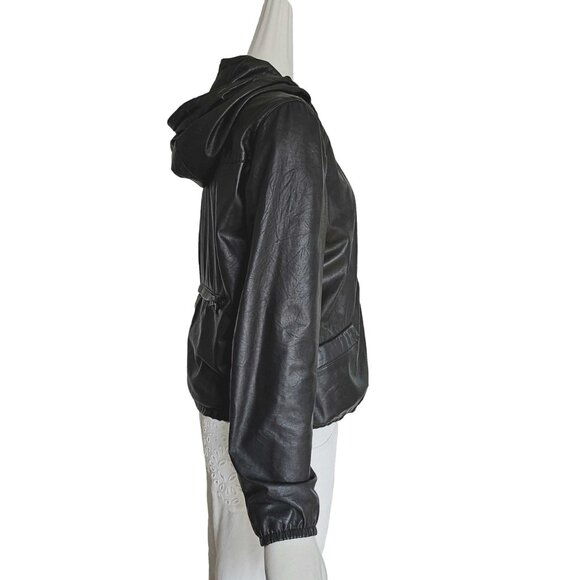 PRADA SPORT BLACK LEATHER HOODED JACKET (42) - Picture 3 of 9